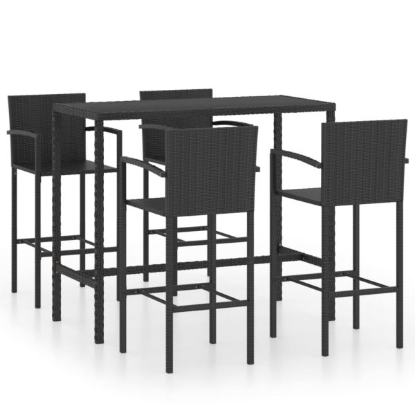 5 pcs conjunto de bar para jardim vime PE preto - Image 2