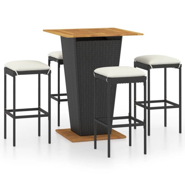 5 pcs conjunto de bar p/ jardim c/ almofadões vime PE preto - Image 2