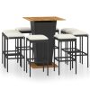 9 pcs conjunto de bar p/ jardim c/ almofadões vime PE preto - Image 2