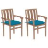 Cadeiras de jardim c/ almofadões azul-claro 2 pcs teca maciça