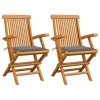 Cadeiras de jardim c/ almofadões cinzentos 2 pcs teca maciça