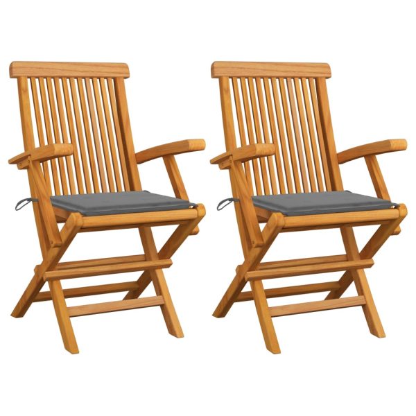 Cadeiras de jardim c/ almofadões cinzentos 2 pcs teca maciça