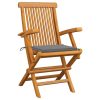 Cadeiras de jardim c/ almofadões cinzentos 2 pcs teca maciça - Image 2