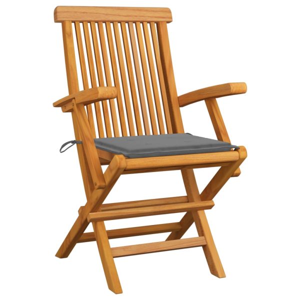 Cadeiras de jardim c/ almofadões cinzentos 2 pcs teca maciça - Image 2