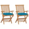 Cadeiras de jardim c/ almofadões azul-claro 2 pcs teca maciça