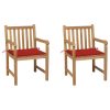Cadeiras de jardim c/ almofadões vermelhos 2 pcs teca maciça