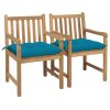 Cadeiras de jardim c/ almofadões azul-claro 2 pcs teca maciça