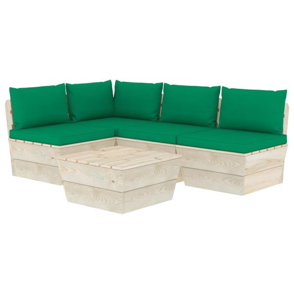 5 pcs conjunto lounge de paletes + almofadões madeira de abeto - Image 2
