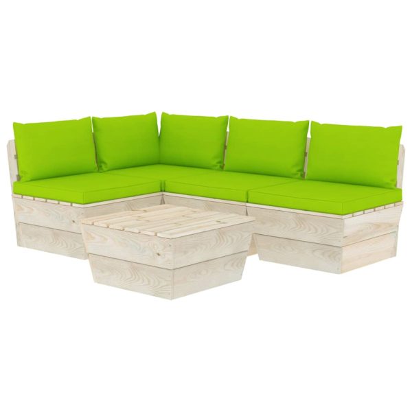 5 pcs conjunto lounge de paletes + almofadões madeira de abeto - Image 2