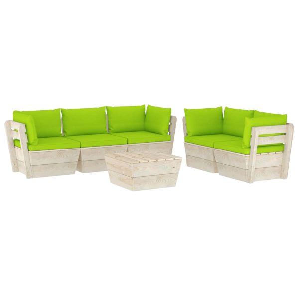 6 pcs conjunto lounge de paletes + almofadões madeira de abeto - Image 2