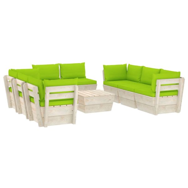 9 pcs conjunto lounge de paletes + almofadões madeira de abeto - Image 2