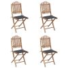 5 pcs conj. de jantar dobrável c/ almofadões p/ exterior bambu - Image 2