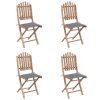 5 pcs conj. de jantar dobrável c/ almofadões p/ exterior bambu - Image 2