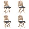 5 pcs conj. de jantar dobrável c/ almofadões p/ exterior bambu - Image 3