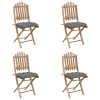 5 pcs conj. de jantar dobrável c/ almofadões p/ exterior bambu - Image 3