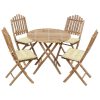 5 pcs conj. de jantar dobrável c/ almofadões p/ exterior bambu