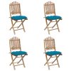 5 pcs conj. de jantar dobrável c/ almofadões p/ exterior bambu - Image 3