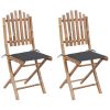 Cadeiras de jardim dobráveis c/ almofadões 2 pcs bambu