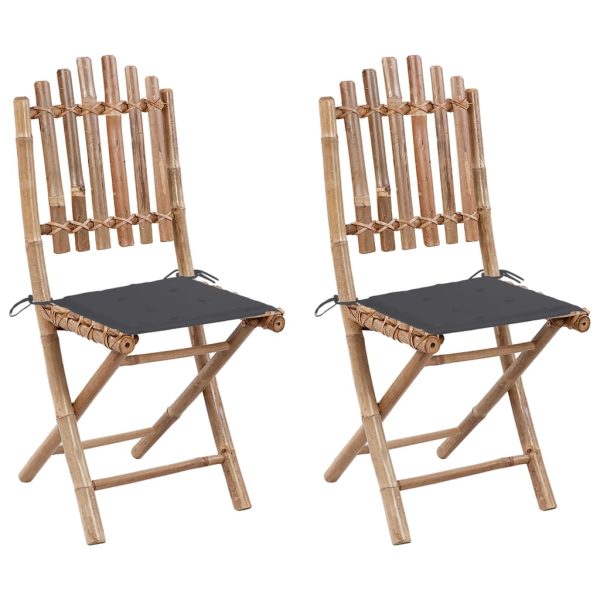 Cadeiras de jardim dobráveis c/ almofadões 2 pcs bambu