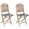 Cadeiras de jardim dobráveis c/ almofadões 2 pcs bambu