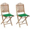 Cadeiras de jardim dobráveis c/ almofadões 2 pcs bambu