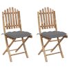 Cadeiras de jardim dobráveis c/ almofadões 2 pcs bambu