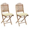 Cadeiras de jardim dobráveis c/ almofadões 2 pcs bambu