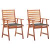 Cadeiras de jantar p/ jardim 2 pcs c/ almofadões acácia maciça