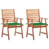 Cadeiras de jantar p/ jardim 2 pcs c/ almofadões acácia maciça