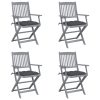 Cadeiras exterior dobráveis c/ almofadões 4 pcs acácia maciça