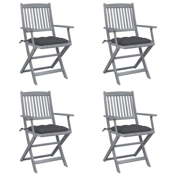 Cadeiras exterior dobráveis c/ almofadões 4 pcs acácia maciça