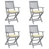 Cadeiras exterior dobráveis c/ almofadões 4 pcs acácia maciça