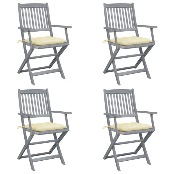 Cadeiras exterior dobráveis c/ almofadões 4 pcs acácia maciça