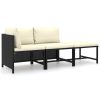 3 pcs conjunto lounge de jardim c/ almofadões vime PE preto - Image 2