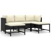 5 pcs conjunto lounge de jardim c/ almofadões vime PE preto - Image 2