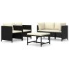 5 pcs conjunto lounge de jardim c/ almofadões vime PE preto - Image 2