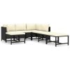 7 pcs conjunto lounge de jardim c/ almofadões vime PE preto - Image 2