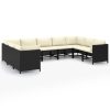 9 pcs conjunto lounge de jardim c/ almofadões vime PE preto - Image 2