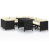9 pcs conjunto lounge de jardim c/ almofadões vime PE preto - Image 2