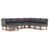 7 pcs conjunto lounge de jardim c/ almofadões vime PE cinzento - Image 2