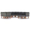 9 pcs conjunto lounge de jardim c/ almofadões vime PE cinzento - Image 2