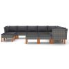 12 pcs conjunto lounge de jardim c/ almofadões vime PE cinzento - Image 3