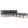 6 pcs conjunto lounge de jardim c/ almofadões vime PE cinzento - Image 2