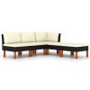 5 pcs conjunto lounge de jardim c/ almofadões vime PE preto - Image 2