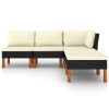 5 pcs conjunto lounge de jardim c/ almofadões vime PE preto - Image 3