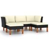 5 pcs conjunto lounge de jardim c/ almofadões vime PE preto - Image 2