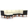6 pcs conjunto lounge de jardim c/ almofadões vime PE preto - Image 2