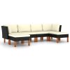 6 pcs conjunto lounge de jardim c/ almofadões vime PE preto - Image 2