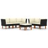6 pcs conjunto lounge de jardim c/ almofadões vime PE preto - Image 2