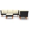 6 pcs conjunto lounge de jardim c/ almofadões vime PE preto - Image 3